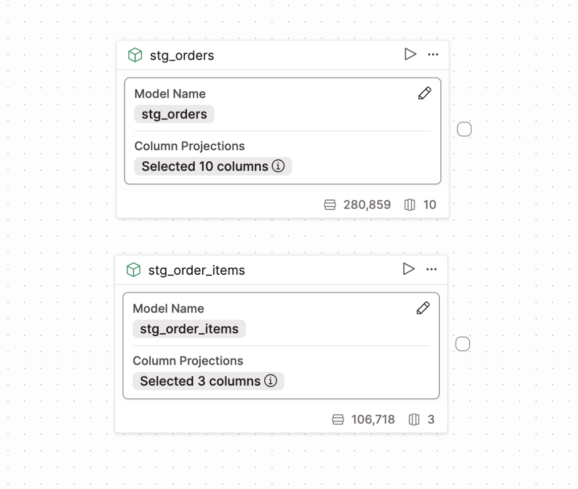Two model operators in the canvas.